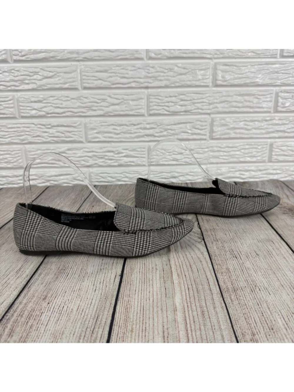 Time and Tru Pointed Toe Flats Black White Houndstooth Fabric Pattern Size 7.5